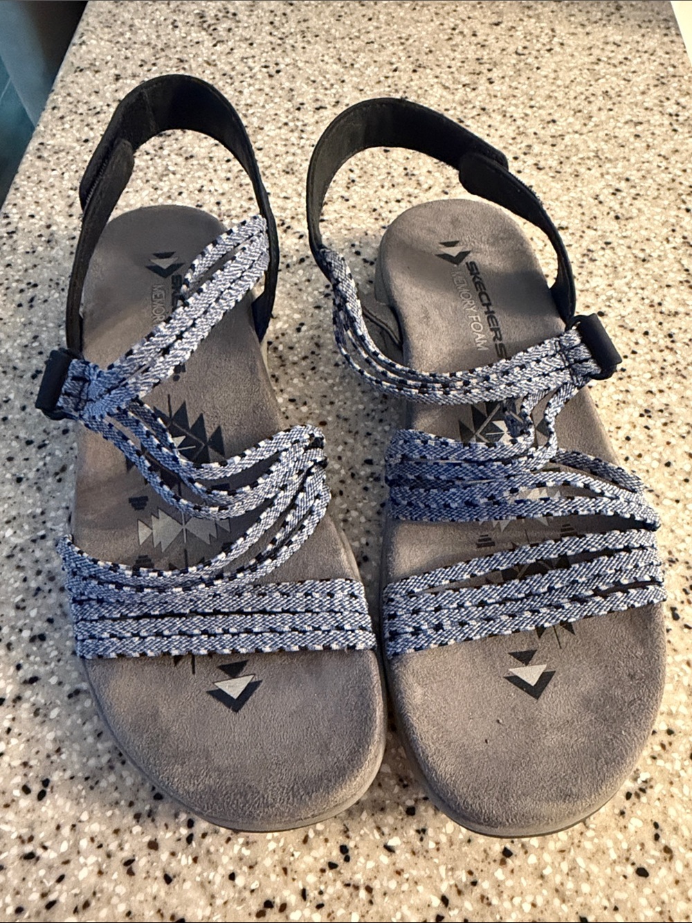 Skechers Women's Gray and Blue Braided Strap Sandals